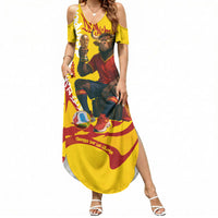 Spain Football Bull Mascot Summer Maxi Dress Spanish Pride Champion Soccer Trophy Graffiti