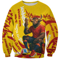 Spain Football Bull Mascot Sweatshirt Spanish Pride Champion Soccer Trophy Graffiti