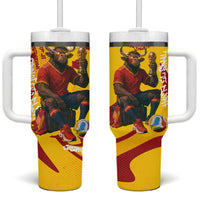 Spain Football Bull Mascot Tumbler With Handle Spanish Pride Champion Soccer Trophy Graffiti