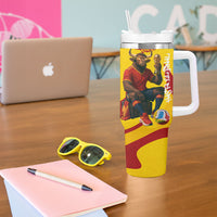 Spain Football Bull Mascot Tumbler With Handle Spanish Pride Champion Soccer Trophy Graffiti