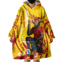 Spain Football Bull Mascot Wearable Blanket Hoodie Spanish Pride Champion Soccer Trophy Graffiti