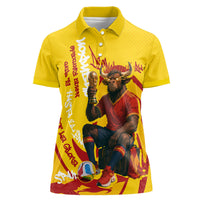 Spain Football Bull Mascot Women Polo Shirt Spanish Pride Champion Soccer Trophy Graffiti