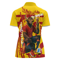 Spain Football Bull Mascot Women Polo Shirt Spanish Pride Champion Soccer Trophy Graffiti