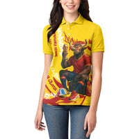 Spain Football Bull Mascot Women Polo Shirt Spanish Pride Champion Soccer Trophy Graffiti
