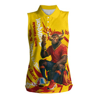 Spain Football Bull Mascot Women Sleeveless Polo Shirt Spanish Pride Champion Soccer Trophy Graffiti