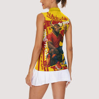 Spain Football Bull Mascot Women Sleeveless Polo Shirt Spanish Pride Champion Soccer Trophy Graffiti