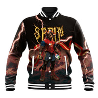 Spain Football Baseball Jacket Spanish Pride Bull Mascot Gothic Metal Lightning Storm