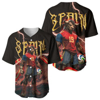 Spain Football Baseball Jersey Spanish Pride Bull Mascot Gothic Metal Lightning Storm