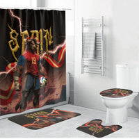 Spain Football Bathroom Set Spanish Pride Bull Mascot Gothic Metal Lightning Storm