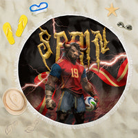 Spain Football Beach Blanket Spanish Pride Bull Mascot Gothic Metal Lightning Storm