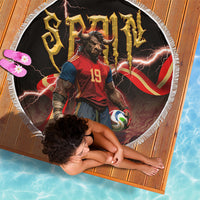 Spain Football Beach Blanket Spanish Pride Bull Mascot Gothic Metal Lightning Storm