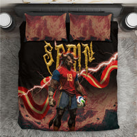Spain Football Bedding Set Spanish Pride Bull Mascot Gothic Metal Lightning Storm