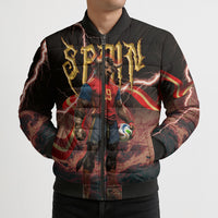 Spain Football Bomber Puffer Jacket Spanish Pride Bull Mascot Gothic Metal Lightning Storm
