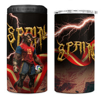 Spain Football 4 in 1 Can Cooler Tumbler Spanish Pride Bull Mascot Gothic Metal Lightning Storm