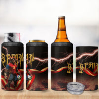 Spain Football 4 in 1 Can Cooler Tumbler Spanish Pride Bull Mascot Gothic Metal Lightning Storm