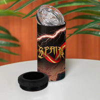 Spain Football 4 in 1 Can Cooler Tumbler Spanish Pride Bull Mascot Gothic Metal Lightning Storm