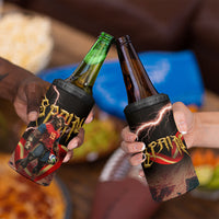 Spain Football 4 in 1 Can Cooler Tumbler Spanish Pride Bull Mascot Gothic Metal Lightning Storm