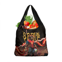 Spain Football Grocery Bag Spanish Pride Bull Mascot Gothic Metal Lightning Storm