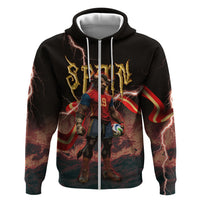 Spain Football Hoodie Spanish Pride Bull Mascot Gothic Metal Lightning Storm