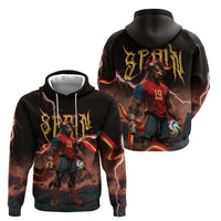 Spain Football Hoodie Spanish Pride Bull Mascot Gothic Metal Lightning Storm