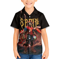 Spain Football Kid Hawaiian Shirt Spanish Pride Bull Mascot Gothic Metal Lightning Storm