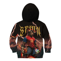 Spain Football Kid Hoodie Spanish Pride Bull Mascot Gothic Metal Lightning Storm