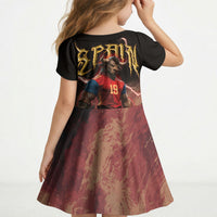 Spain Football Kid Short Sleeve Dress Spanish Pride Bull Mascot Gothic Metal Lightning Storm