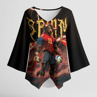 Spain Football Kimono Sleeve Blouse Spanish Pride Bull Mascot Gothic Metal Lightning Storm