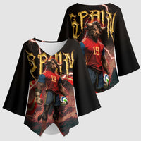 Spain Football Kimono Sleeve Blouse Spanish Pride Bull Mascot Gothic Metal Lightning Storm