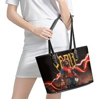 Spain Football Leather Tote Bag Spanish Pride Bull Mascot Gothic Metal Lightning Storm