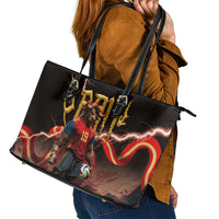 Spain Football Leather Tote Bag Spanish Pride Bull Mascot Gothic Metal Lightning Storm