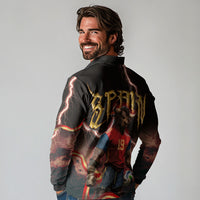 Spain Football Long Sleeve Polo Shirt Spanish Pride Bull Mascot Gothic Metal Lightning Storm