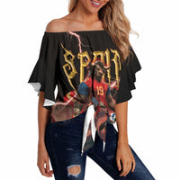 Spain Football Off Shoulder Wrap Waist Top Spanish Pride Bull Mascot Gothic Metal Lightning Storm