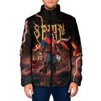 Spain Football Padded Jacket Spanish Pride Bull Mascot Gothic Metal Lightning Storm