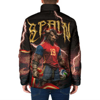 Spain Football Padded Jacket Spanish Pride Bull Mascot Gothic Metal Lightning Storm