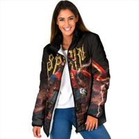 Spain Football Padded Jacket Spanish Pride Bull Mascot Gothic Metal Lightning Storm