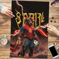 Spain Football Puzzle Spanish Pride Bull Mascot Gothic Metal Lightning Storm