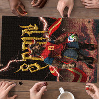 Spain Football Puzzle Spanish Pride Bull Mascot Gothic Metal Lightning Storm