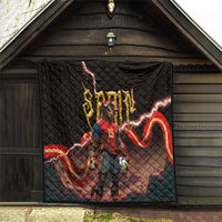 Spain Football Quilt Spanish Pride Bull Mascot Gothic Metal Lightning Storm