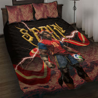 Spain Football Quilt Bed Set Spanish Pride Bull Mascot Gothic Metal Lightning Storm