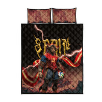 Spain Football Quilt Bed Set Spanish Pride Bull Mascot Gothic Metal Lightning Storm