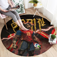 Spain Football Round Carpet Spanish Pride Bull Mascot Gothic Metal Lightning Storm