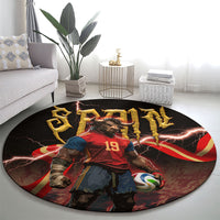 Spain Football Round Carpet Spanish Pride Bull Mascot Gothic Metal Lightning Storm