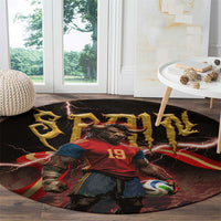 Spain Football Round Carpet Spanish Pride Bull Mascot Gothic Metal Lightning Storm