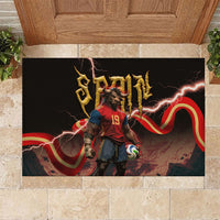 Spain Football Rubber Doormat Spanish Pride Bull Mascot Gothic Metal Lightning Storm