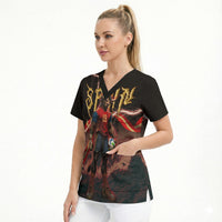 Spain Football Scrub Top Spanish Pride Bull Mascot Gothic Metal Lightning Storm