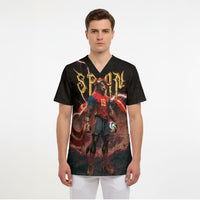 Spain Football Scrub Top Spanish Pride Bull Mascot Gothic Metal Lightning Storm