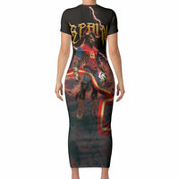 Spain Football Short Sleeve Bodycon Dress Spanish Pride Bull Mascot Gothic Metal Lightning Storm