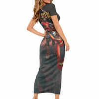 Spain Football Short Sleeve Bodycon Dress Spanish Pride Bull Mascot Gothic Metal Lightning Storm