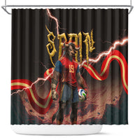Spain Football Shower Curtain Spanish Pride Bull Mascot Gothic Metal Lightning Storm